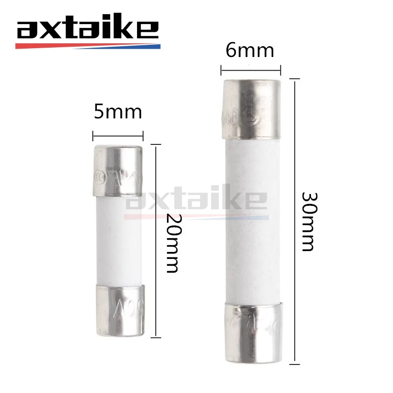 20PCS 5*20mm 6*30mm Fast Blow Ceramic Fuse F 1A 2A 3A 3.15A 4A 5A 6.3A 8A 10A 15A 20A 30A L 250V White 5×20 6×30 Fuse Tube