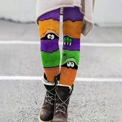 Halloween Little Monster color contrast printed elastic elastic waist tight hip lift slim fit women's casual leggings