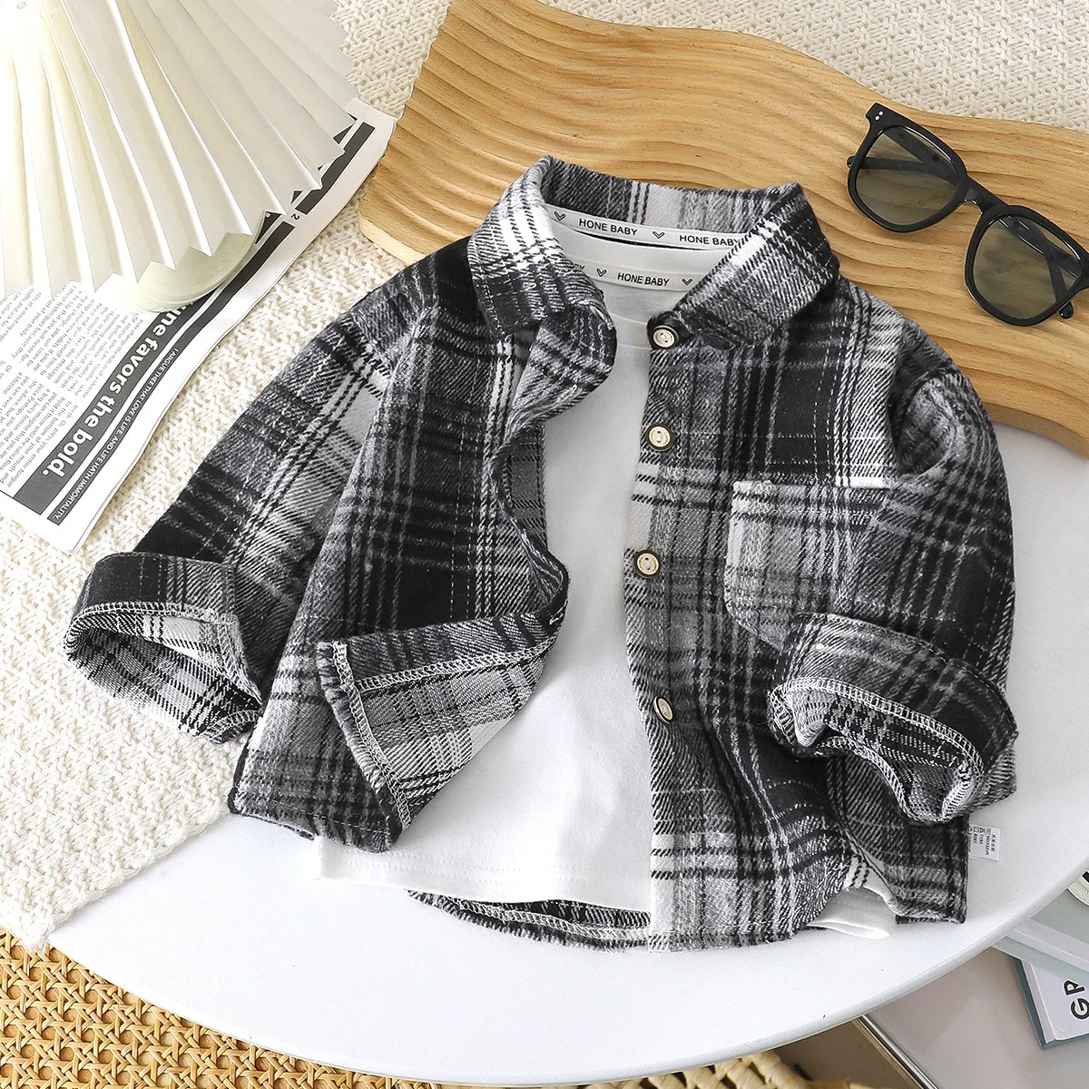 Baby Spring Autumn Plaid Cardigan Boys Girls Soft Long-Sleeve Shirt Kids Children Breathable Comfortable Collared Casual Jacket