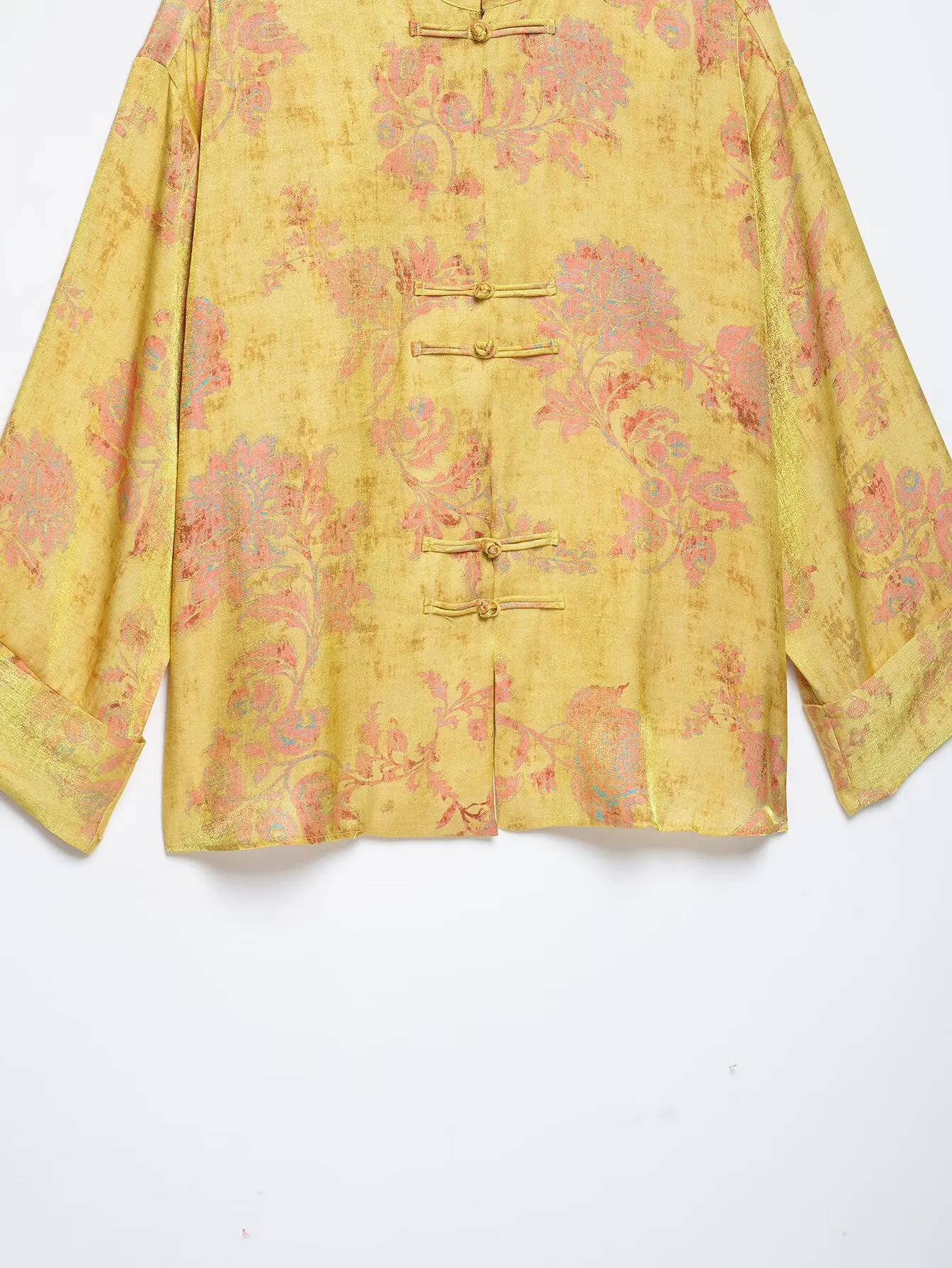 2026 Damen Vintage Weites Hosen-Set im chinesischen Stil mit Stehkragen, Froschknöpfen, Langarmhemd und lockerer bedruckter Hose – Zweiteiliges Set – Detail 6