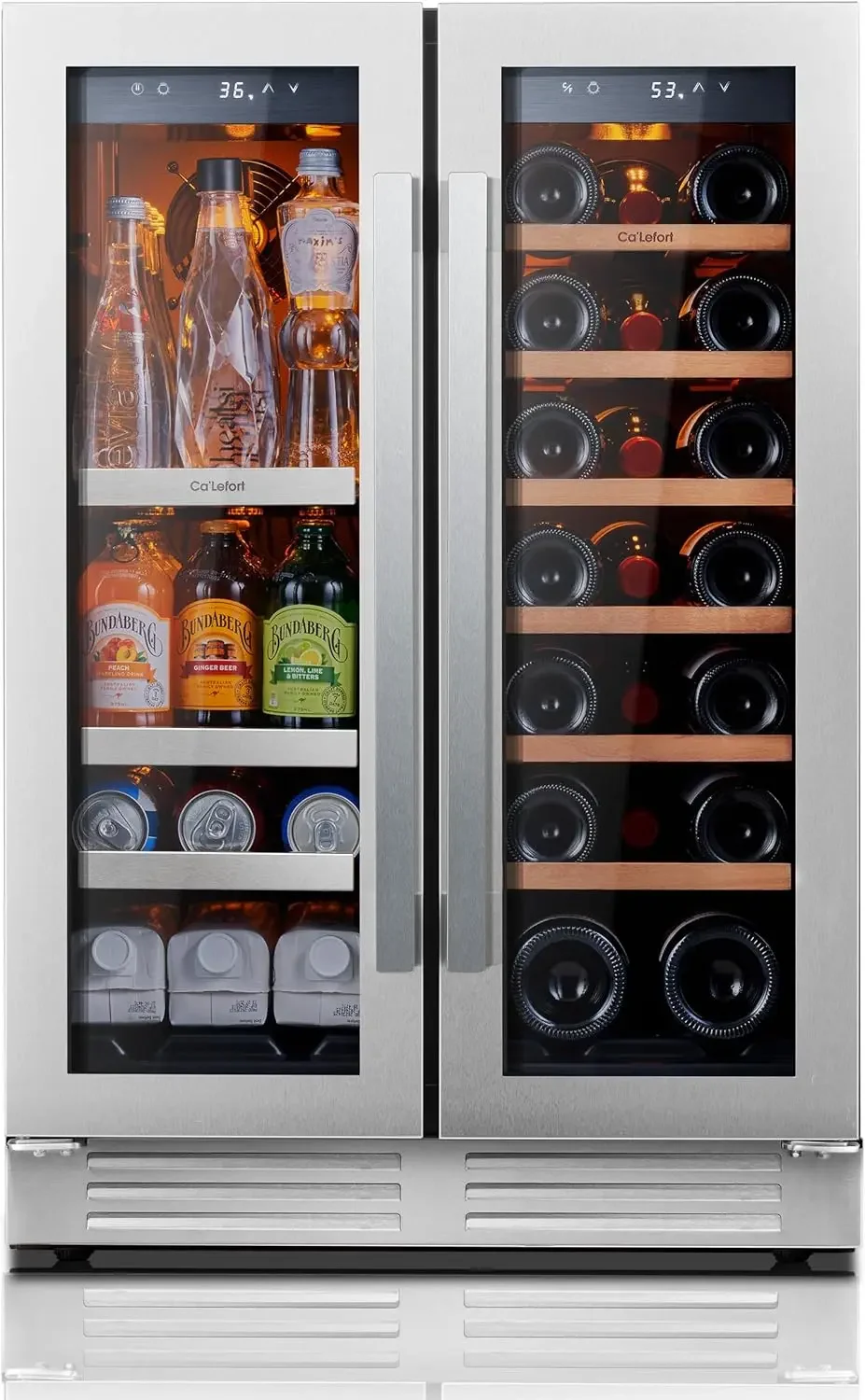 Wine and Beverage Refrigerator 24 Inch, 60 Can and 20 Bottle Wine Fridge Dual Zone 36°F-72°F, 3 LED Beverage Fridge Built in or