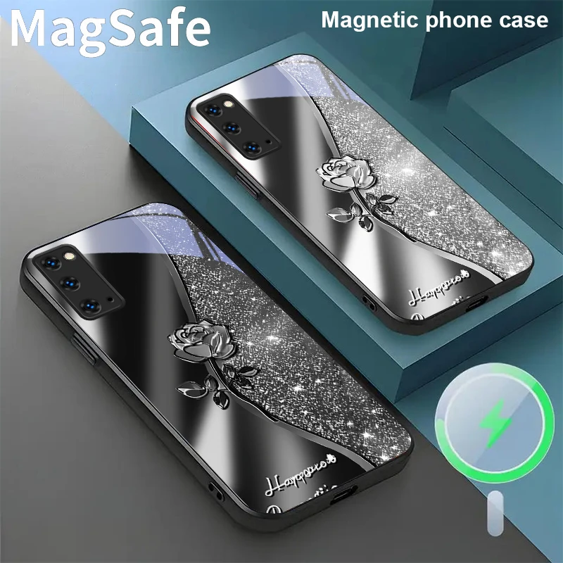 

Starry Sky Metal Rose For Magsafe Samsung Galaxy S20 FE S21 S22 S23 Plus S24 Ultra 25 Edge S24Ultra 22Plus Glass Phone Casee