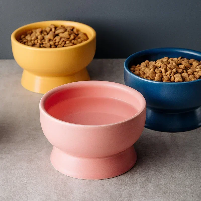 Cat Food Water Bowls Nordic Style Pet Ceramics Feeding Dishes Puppy Kitten Neck Guard Matte Pottery Bowl Dog Eating Accessories