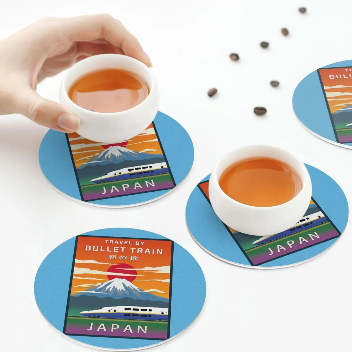 

Японские поезда Shinkansen Bullet, подставки, кухонные салфетки, нескользящие изоляционные коврики для чашек, кофейные коврики для посуды, набор из 4 шт.