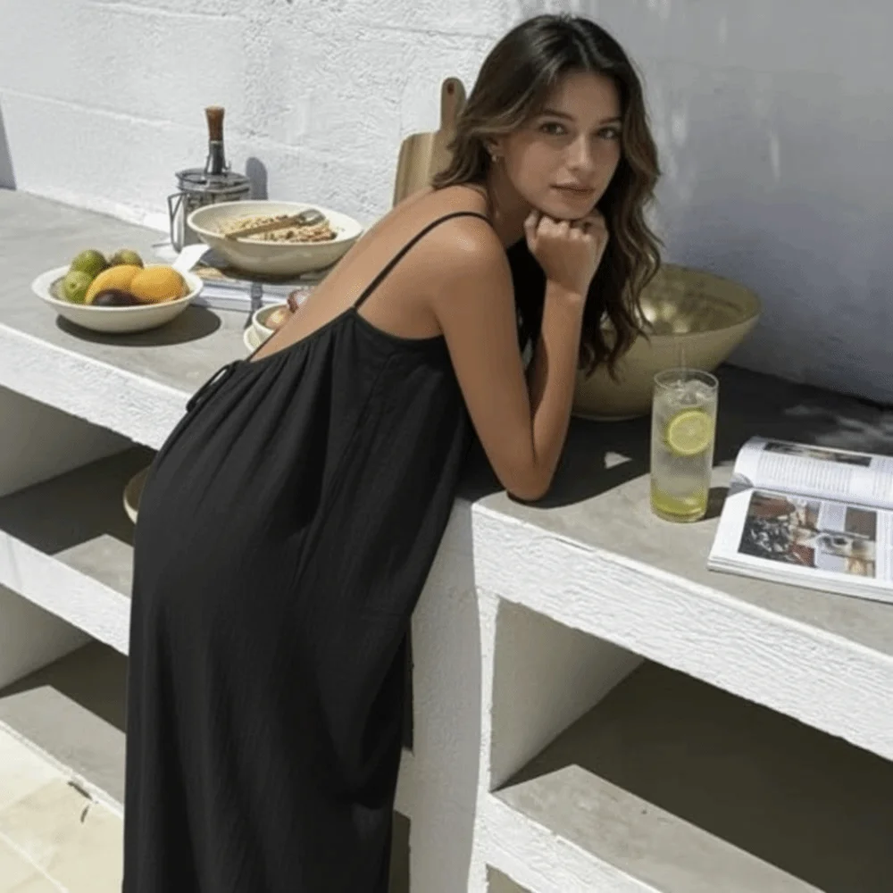 

New with Back Tie Backless Cami Dresses Soft Comfortable Cami Dress Pure Color House Dress for Women