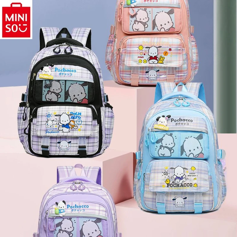 

MINISO Campus Cartoon Ridge Protection Large Capacity Backpack Student Cartoon Pacha Dog Cute Checkered Pattern Backpack