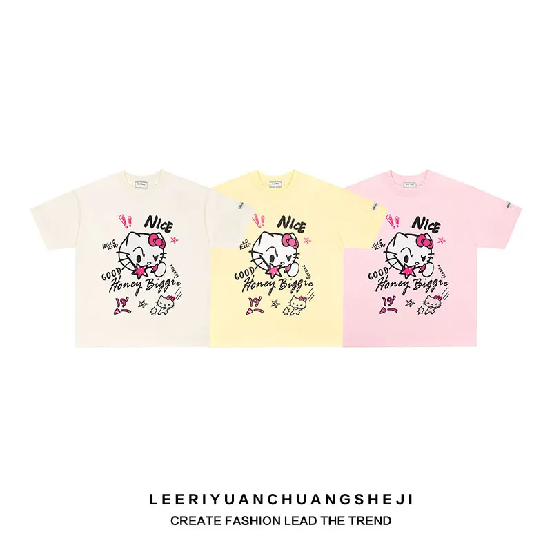 

Sanrio Hello Kitty Kawaii T-Shirt Summer New Models Sweet Cool Loose Fitting Round Neck Printing Versatile for Couples Tops