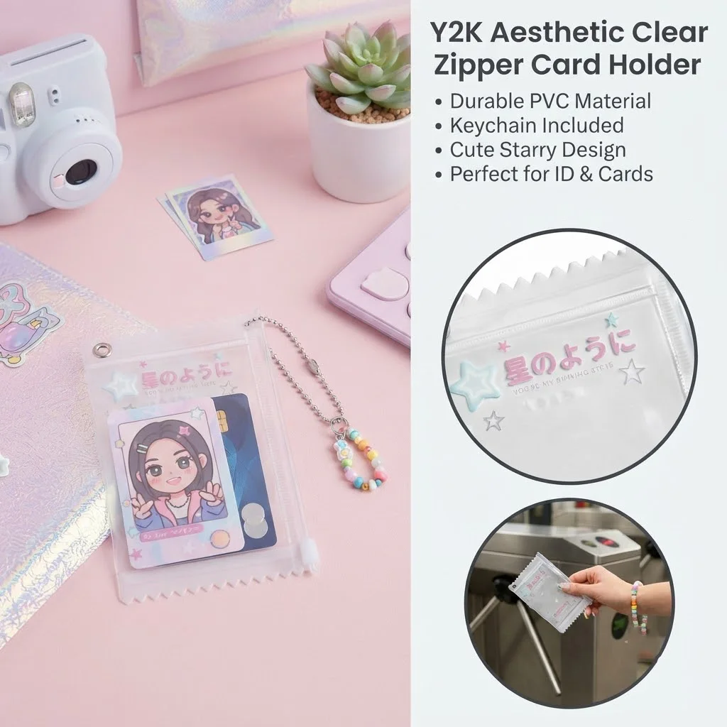 Transparent PVC Card Holder Original Card And ID Holder Badge Storage Holder Zipper For Small Collectibles 58mm Badges