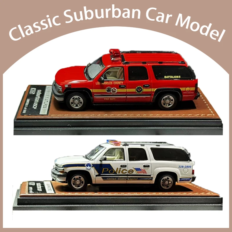 Modelo MK escala 1:64 motor de bomberos suburban/modelo de coche de aleación de policía decoración estática coleccionables juguetes de regalo