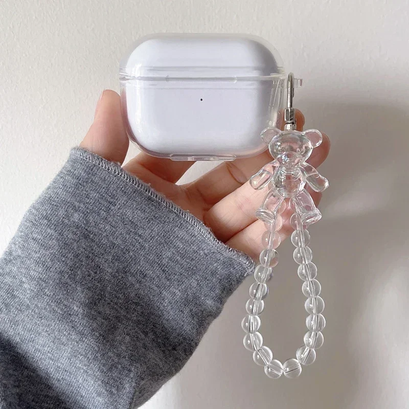 귀여운 UGREEN HiTune S3 / T6/T6S/ H6pro H5 T3 케이스, 만화 곰 손목 체인 이어폰 실리콘 투명 커버, HiTune T6