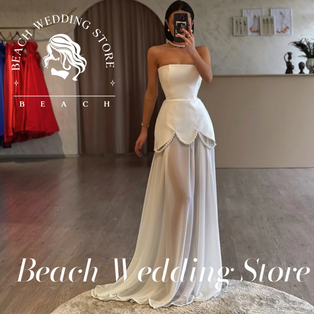 Beach Strapless Sleeveless Simple Elegant Floor Length Wedding Dress for Women 2025 Satin A-Line Backless Bridal Gown Customized image 4