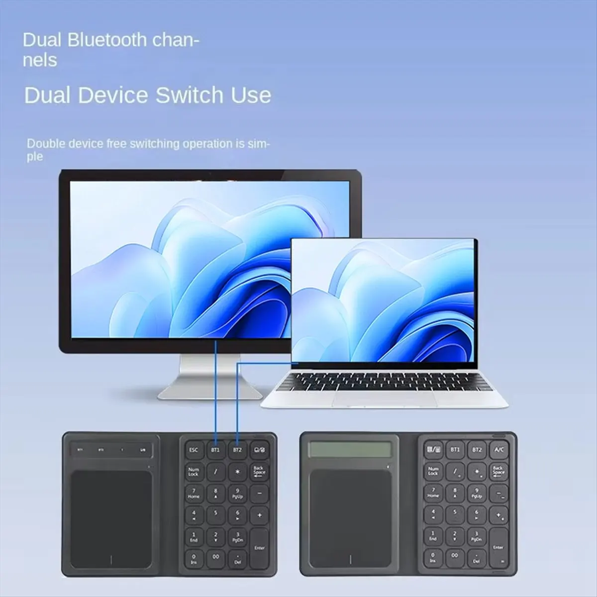 【ELEVATE LIFE】Foldable Bluetooth Numberic Keyboard with Touchpad Portable 3in1 Calculator Wireless Number Keypad for PC Laptop
