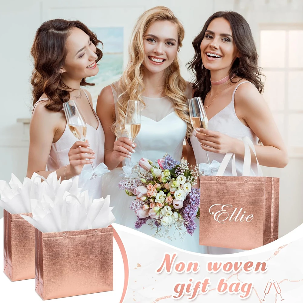 Personalized Bridal Party Totes Bag Custom Bridesmaid Proposal Bag Christmas Holographic Wedding Non Woven Beach Gifts Tote Bags