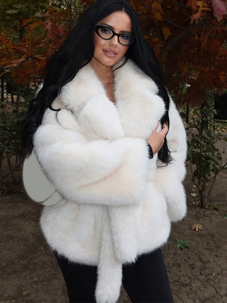 

Luxury Solid Fack Fur Coat Off Women Fashion Long Sleeve Lapel Cardigan Overcoat Chic 2025 New Lady Daily High Street Outerwears