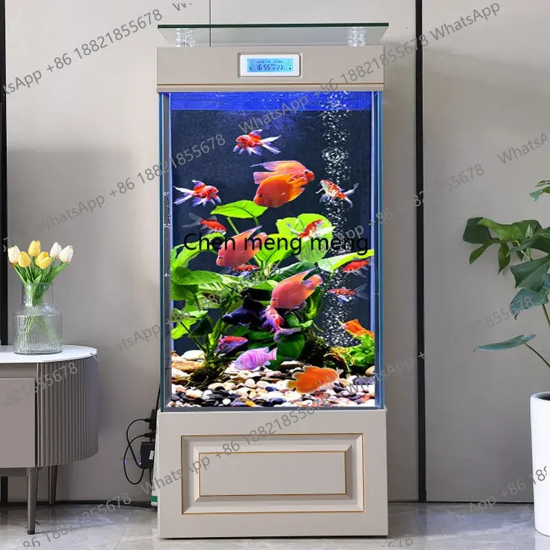 

Discount Vertical wall fish tank aquarium living room small and medium household floor ultra-white glass fish tank free of water