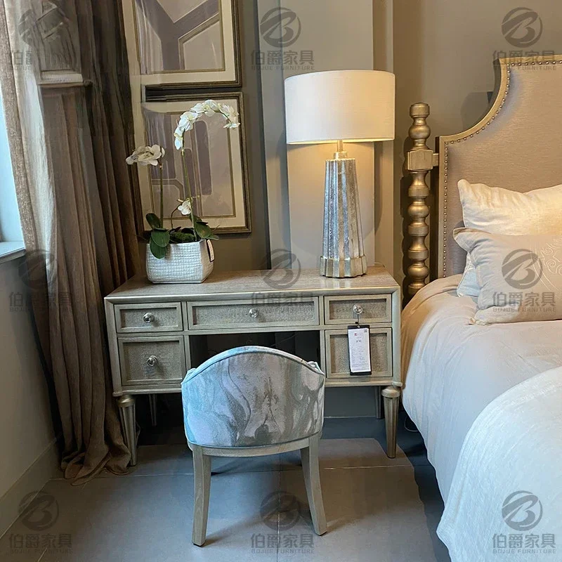 

Furniture Impression Dresser Light Luxury Solid Wood Carving Dressing Mirror