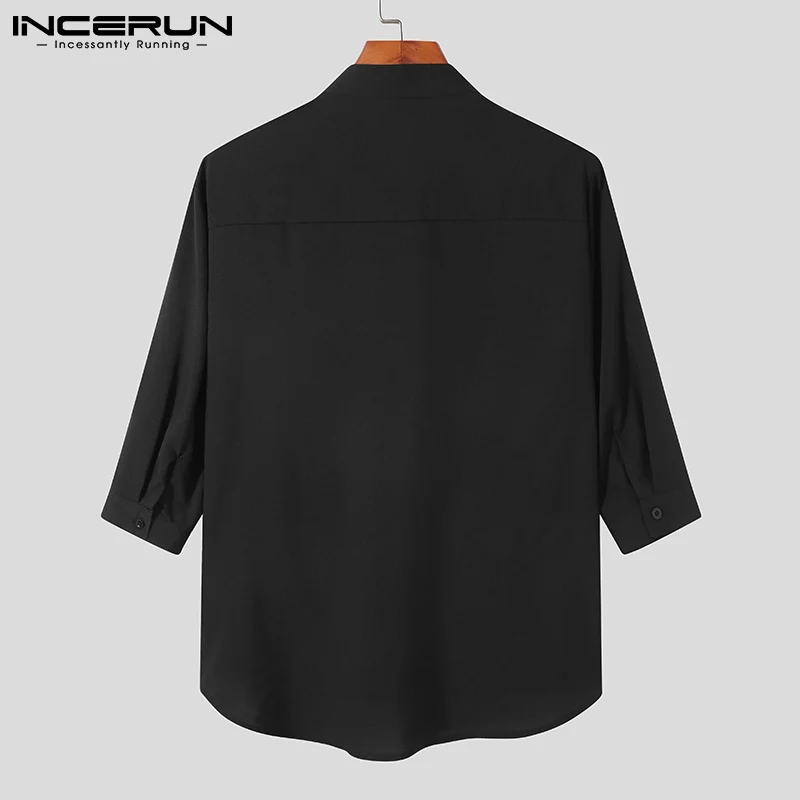 Men Casual Shirt Printed Stand Collar 3/4 Sleeve Breathable Fashion Men Clothing 2023 Streetwear Leisure Camisas S-3XL INCERUN
