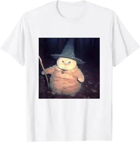 تي شيرت رجالي مضحك على شكل قطة الهالوين من The Wizard Cat ملابس جرافيك مضحكة ولطيفة على شكل قطة صغيرة بأكمام قصيرة