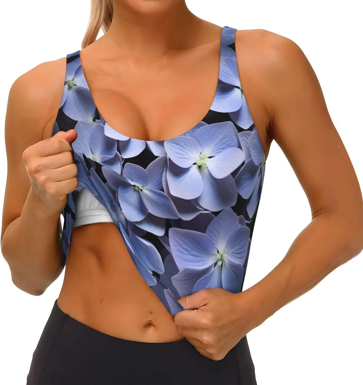 Summer Mauve Hydrangea Printed Women's Sports Vest, Suitable for Yoga, Pilates and Fitness Training Clothing