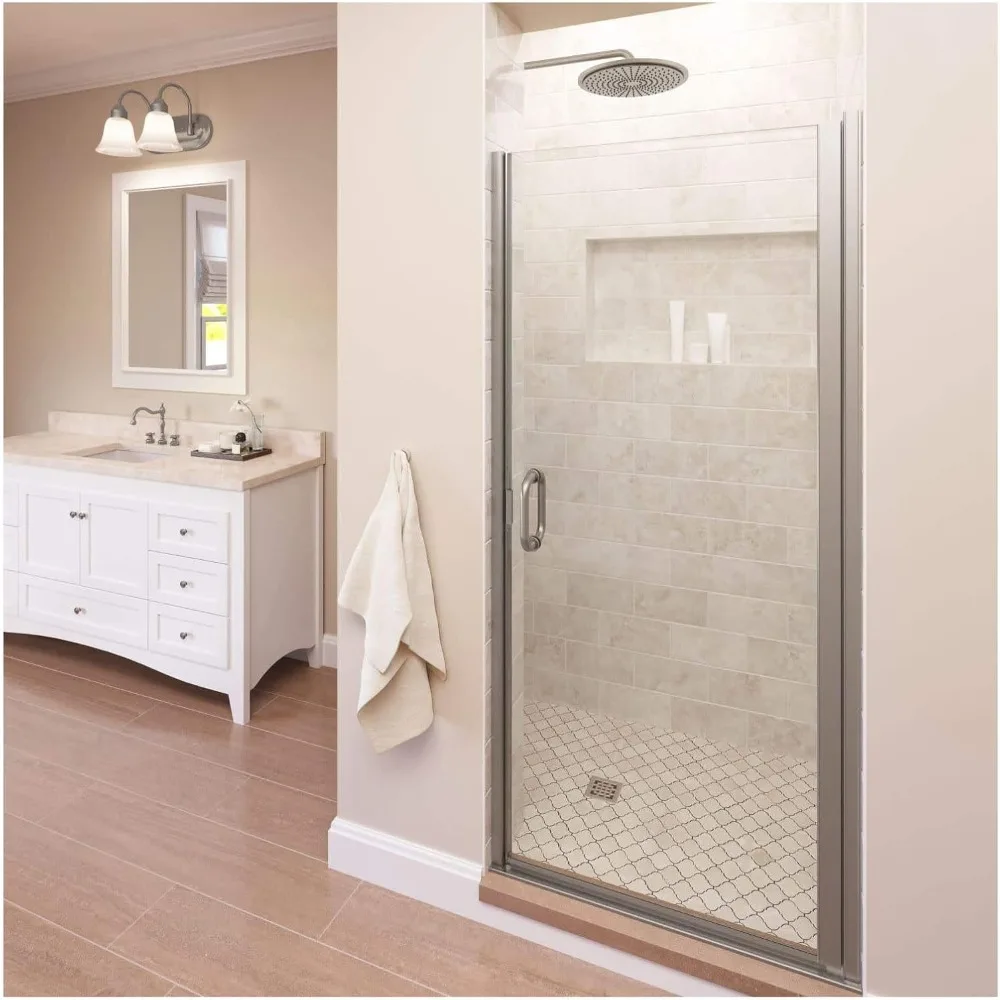 Infinity 27- 28 in Width, Semi-Frameless Clear Glass, Brushed Nickel Finish