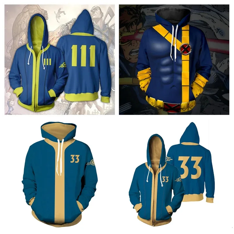 Felpe con cappuccio da uomo Movie X Scott Summers Pullover Ciclope Cosplay Giacca con cappuccio con stampa 3D Unisex Streetwear Vestiti con cerniera Cappotto con cappuccio