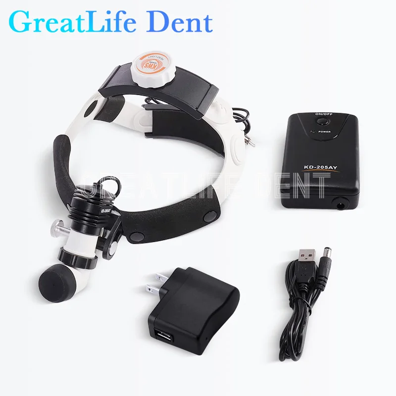 GreatLife Dent 5W 80000lx KWS 4X 5X 6X LED Surgical Binocular Magnifier Loupes Dental Headlamp NQA KD-205AY Chargeable Headlight