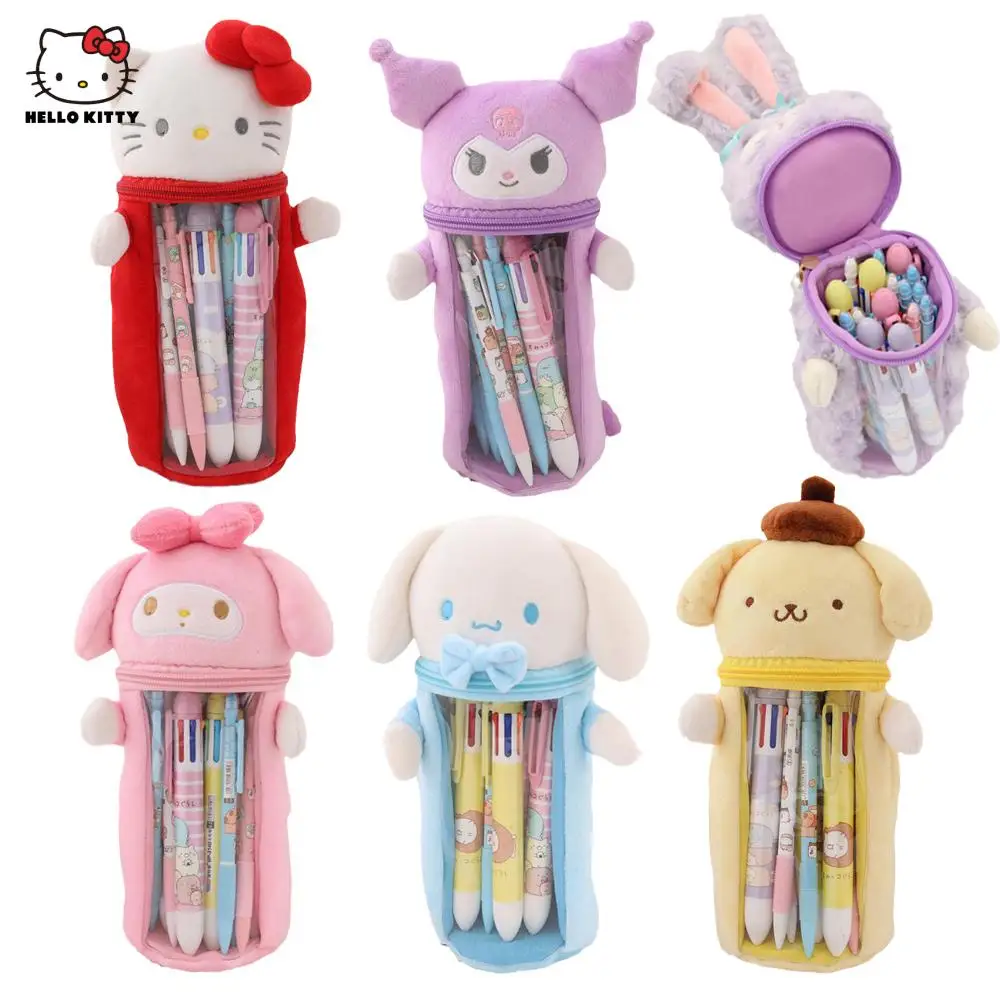 Kawaii Sanrios Accessories Hello Kittys Kuromi My Melody Cinnamoroll Cartoon Plush Toy Pencil Case Pen Holder Storage Bag Gift