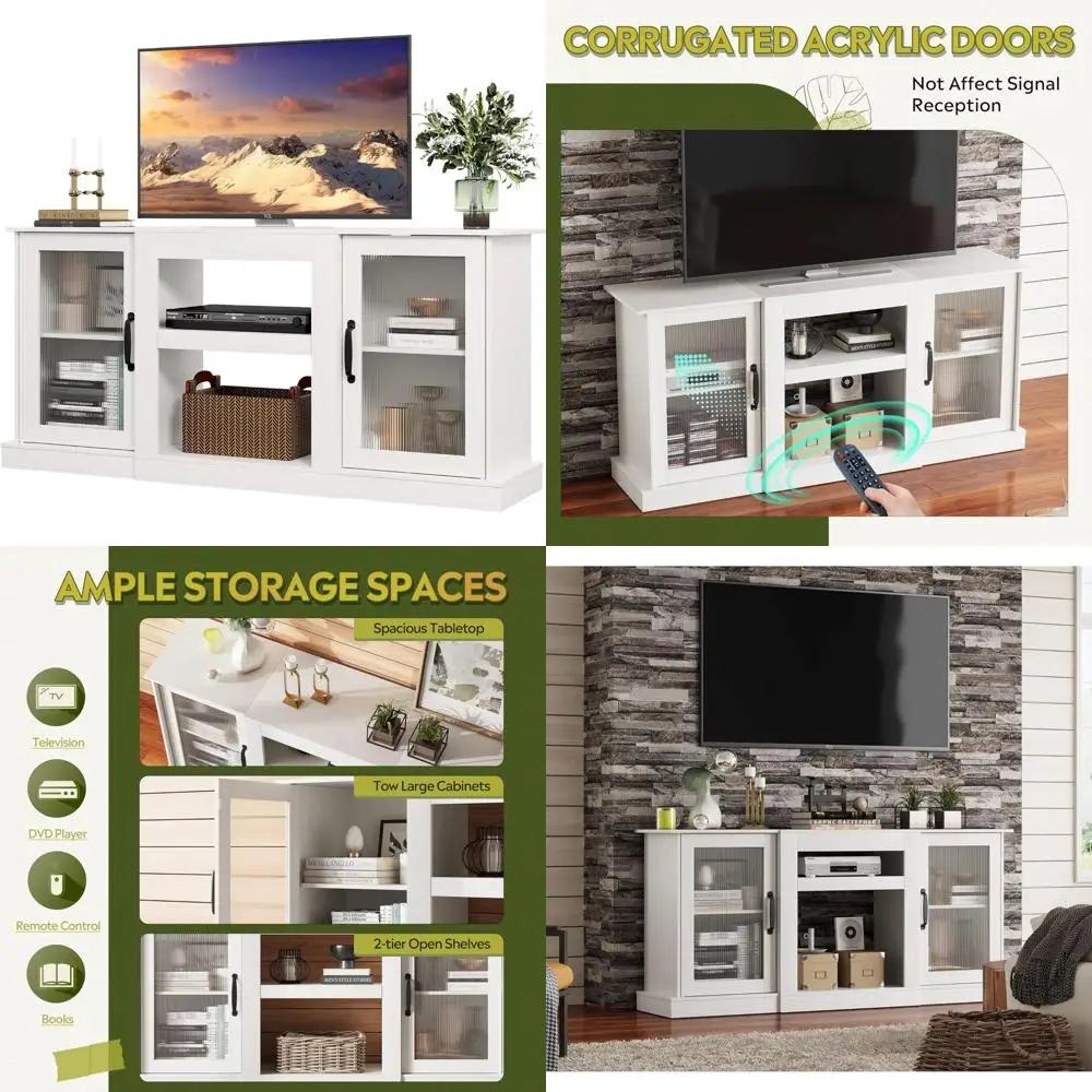 

65-дюймовая подставка для телевизора с местом для хранения вещей, консольный шкаф для развлекательного центра, открытые полки для гостиной и спальни