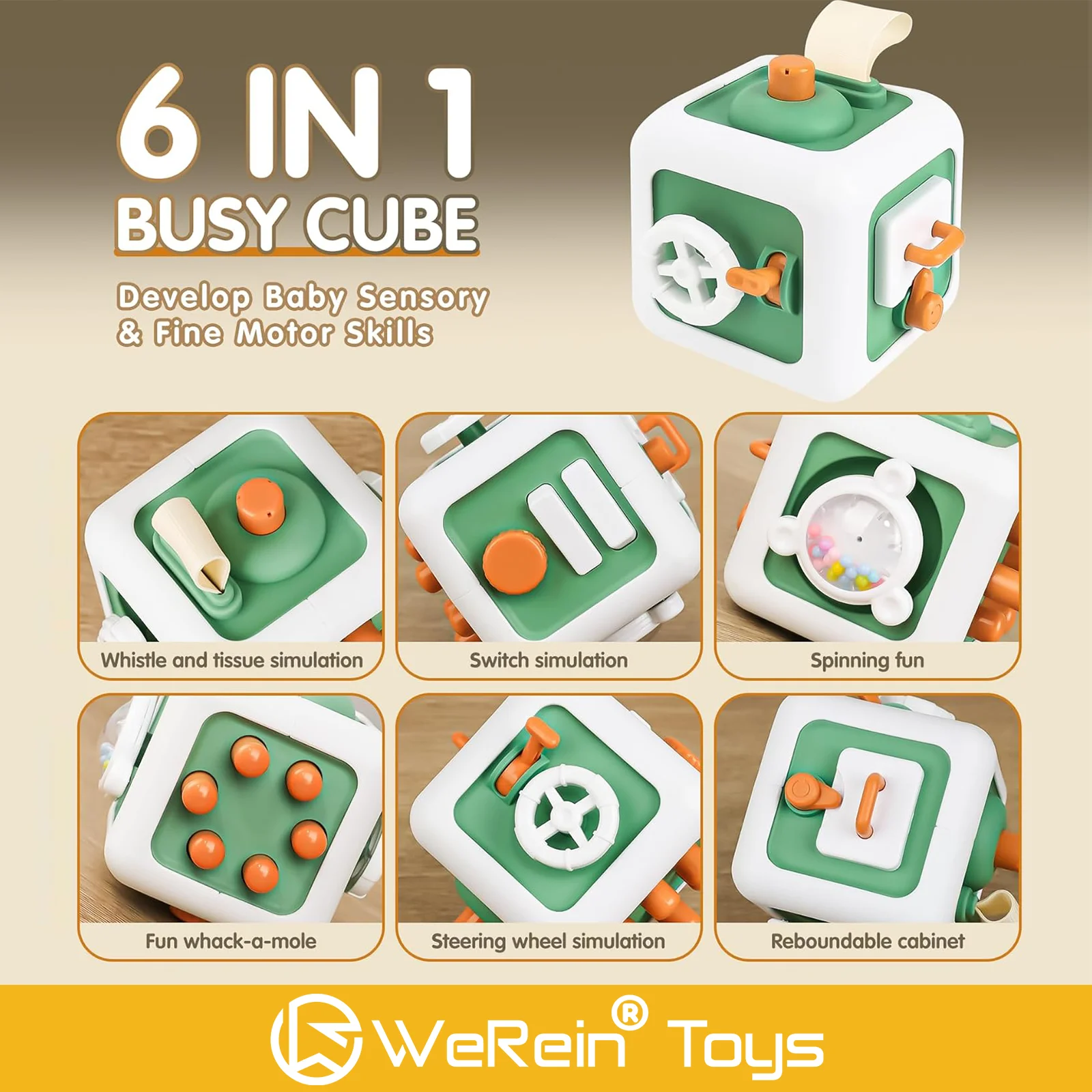 6 in 1 Montessori Cube Toys Sensory Busy Board Cube Baby Practice Skills Fidget Educational Toys for Girls, Boys