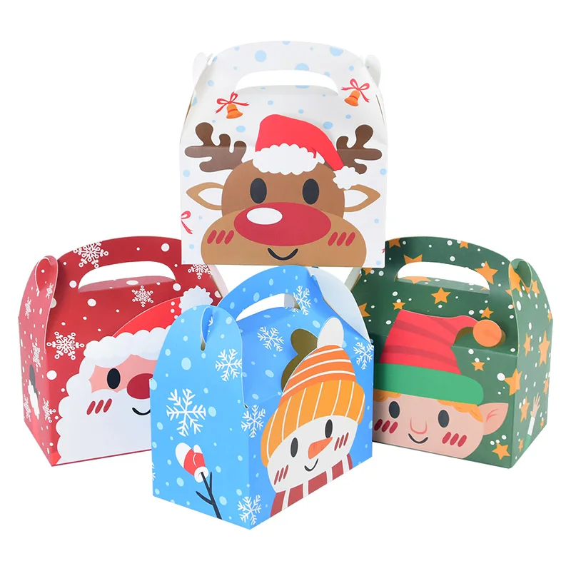 4Pcs 2023 Christmas Candy Box Gift Bags Xmas Deer Santa Claus Cookie Candy Packages Merry Christmas DIY Home Party Decoration