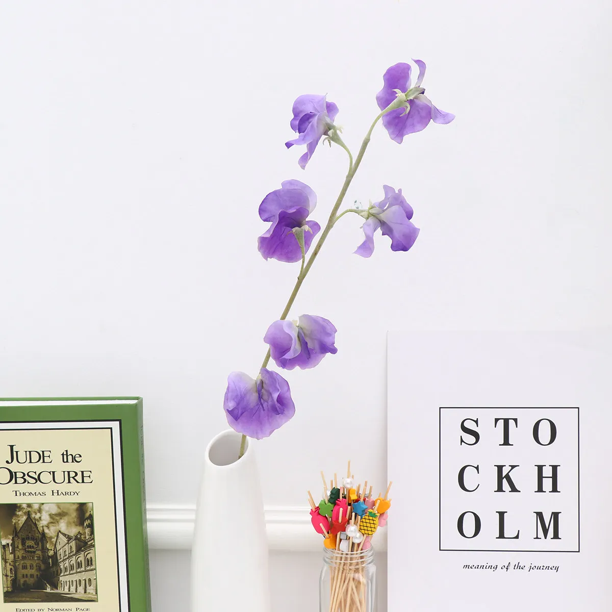Décoration florale en fleurs de pois violettes artificielles, arrangement de fleurs artificielles sur tige pour la maison, le bureau, les mariages, décoration rustique, détails exquis