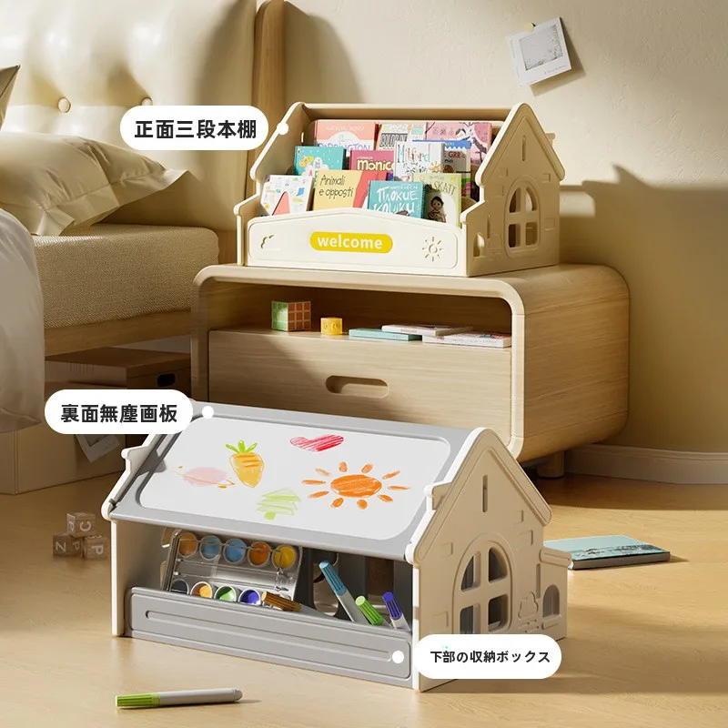 children's-desktop-bookshelf-indoor-windowledge-toy-storage-rack-small-house-design-bookcase-for-drawings-and-pencils