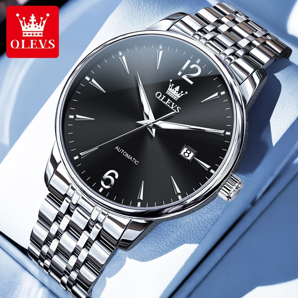 OLEVS 6741 メンズ機械式腕時計 2025年新作 高級自動巻き腕時計 メンズ サファイアクリスタル 防水 ムーンフェイズ腕時計 メンズ