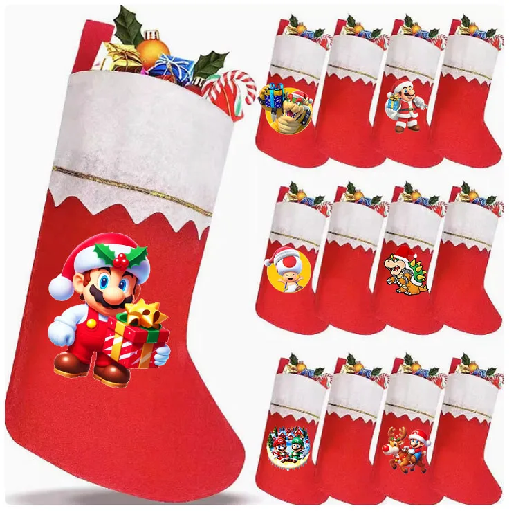 Super Marios Christmas Stocking Anime Xmas Tree Pendant Gifts Bags Kids Kawaii Santa Claus Socks Ornaments Home Decor Hot Sales