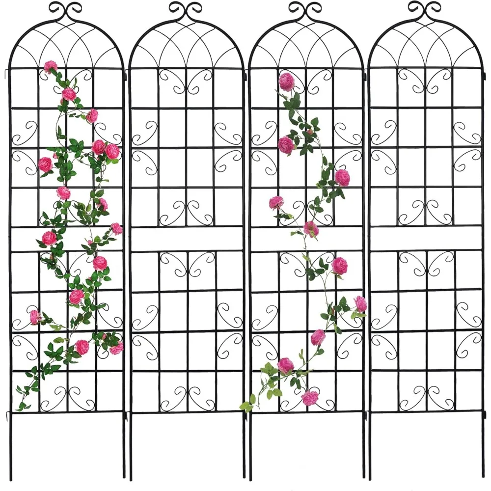 

4 Pack Metal Garden Trellis 86.7" H Garden Fence Rustproof Trellis for Climbing Plants Support Roses Flower Outdoor Lawn Black