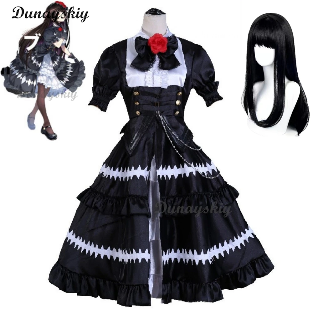 

Anime Tokisaki Kurumi Nightmare DATE A LIVE DateALive DAL Cosplay Costume Wig Ratatoskr Gothic Lolita Black Dress Halloween Suit