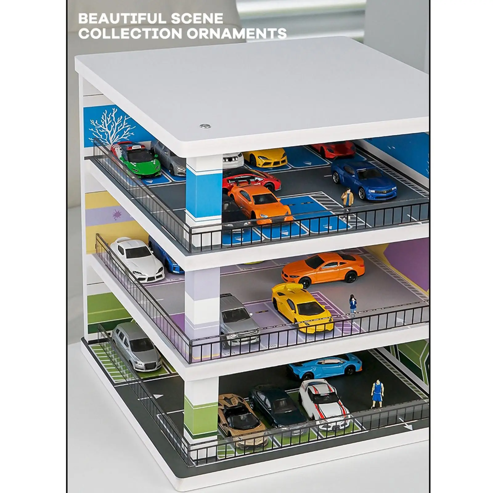 1:64 Scale Parking Lot Vehicle Garage Showcase Backdrop Can Hold 72 Mini Cars Vehicle Scene Toy for Diecast Car Mini Dolls