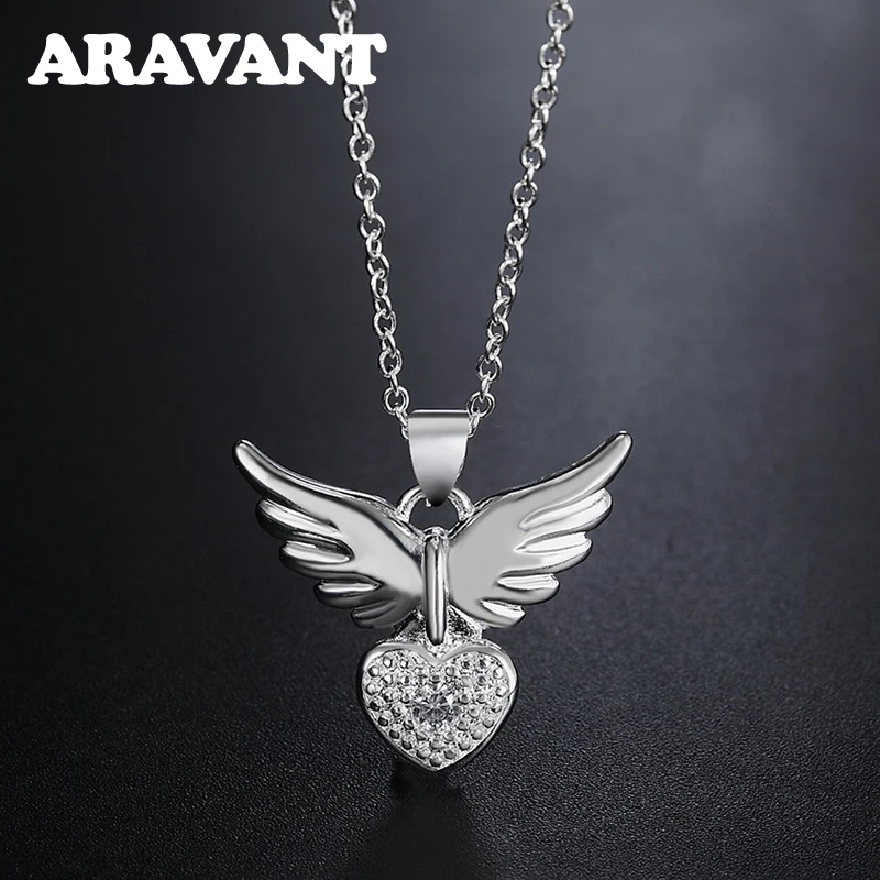 

Aravant 925 Silver Heart Wing Pendant Necklaces For Women Wedding Jewelry