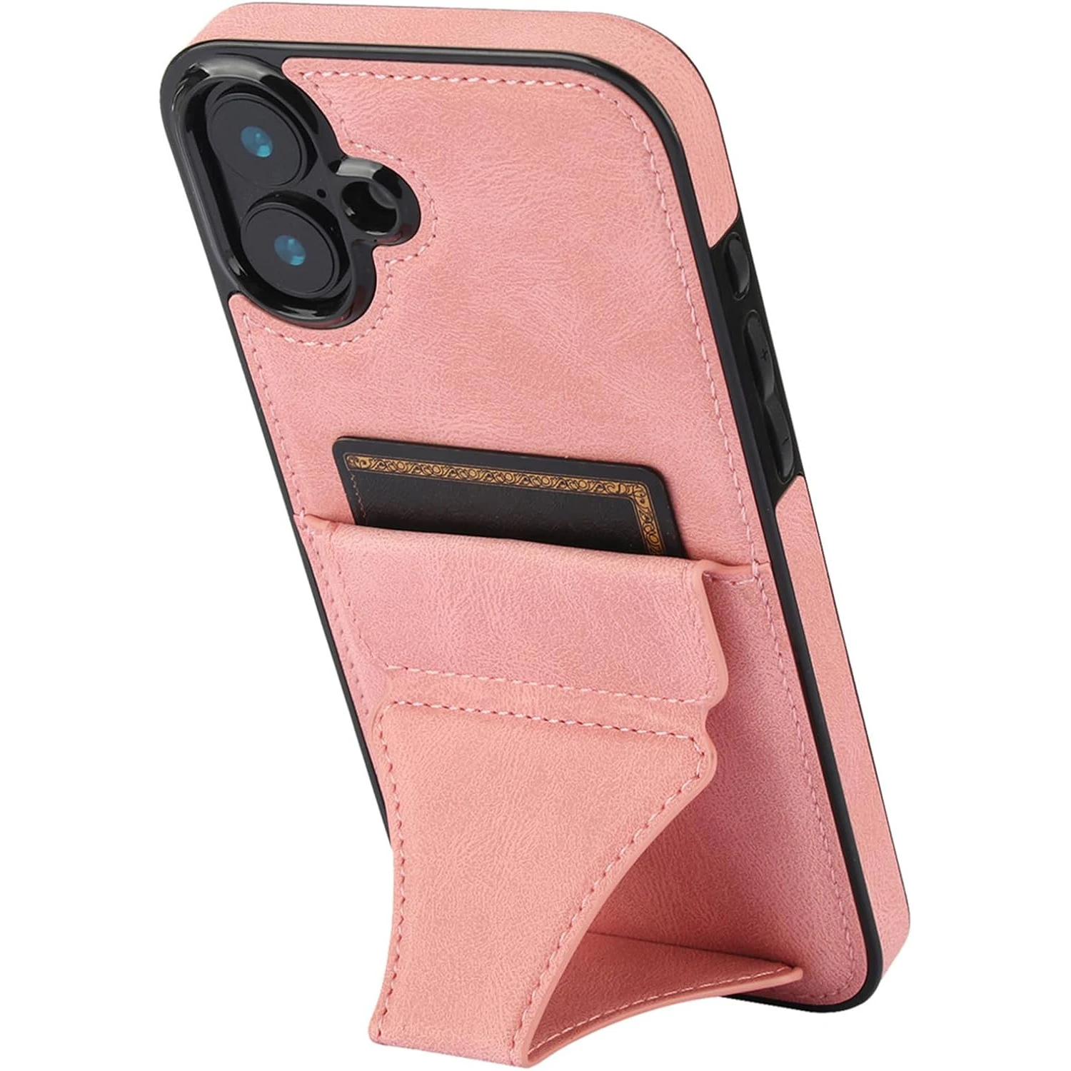 Slim Leather Case for iPhone 16 Pro Max/16 Pro/16 Plus/16 Back Card Slot Case Foldable Small Stand Drop Protection Cover