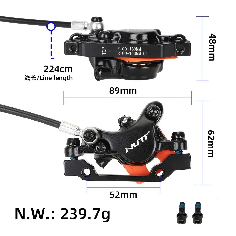 Universeller NUTT hydraulischer Scheibenbremssattel-Komplettsatz mit 220 cm Ölschlauch für 10-Zoll-Elektroroller-Upgrade-Zubehör – Detail 7