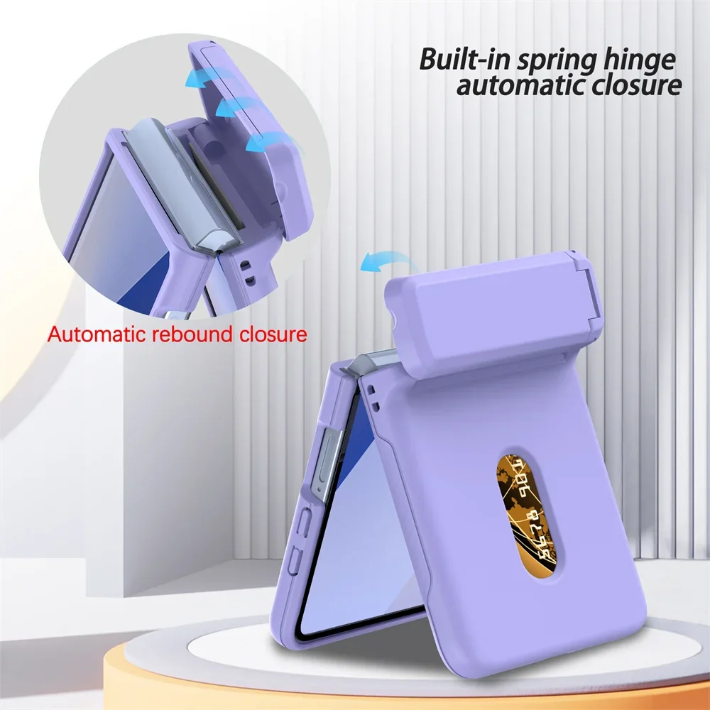 Luxury Frosted Hard Phone Case For Samsung Galaxy Z Flip 8 7 Card Slot Invisible Holder Hinge Full-pack Shockproof Protect Cover view 3