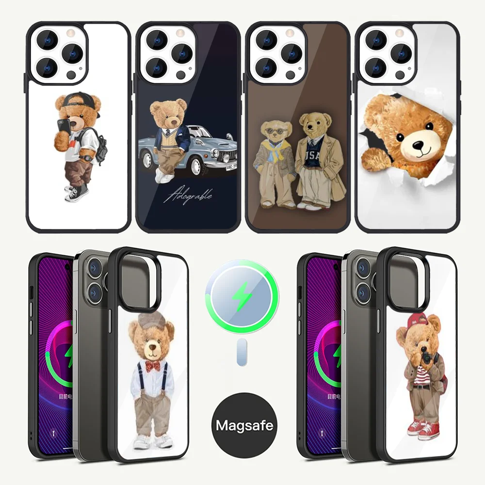 

Cartoon Bear Phone Case For iPhone 16,15,14,13,12,11,Plus,Pro,Max Mini Magsafe Magnetic Wireless Charging