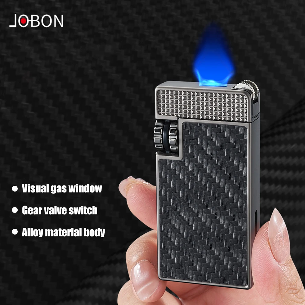 JOBON Flat Blue Flame Lighter Visible Gas Window Rotary Valve Switch Vintage Grinding Wheel Ignition Double Sided Craftsmanship