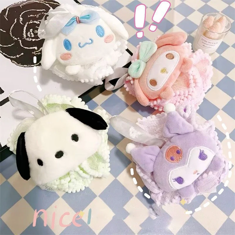 1Pc Anime Sanrio Figure Bath Ball Kuromi My Melody Cinnamoroll Bath Flower Soft Shower Mesh Foaming Sponge Bath Skin Clean Tool