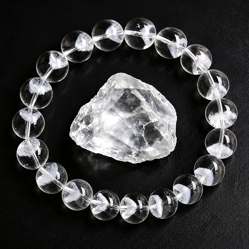 Natural White Phantom Quartz Crystal Garden Round Beads Woman Man Bracelets Bangle Phantom Bracelet Ghost 8 10 12 14mm