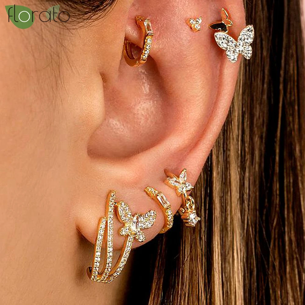 

925 Sterling Silver Needle Elegant Butterfly Zircon Earrings New Fashion Hoop Earrings for Women Luxury Jewelry Aretes De Mujer