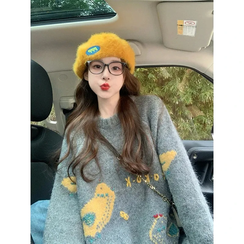 Suéter de mujer nuevo Otoño Invierno grueso Retro suelto suéter coreano
