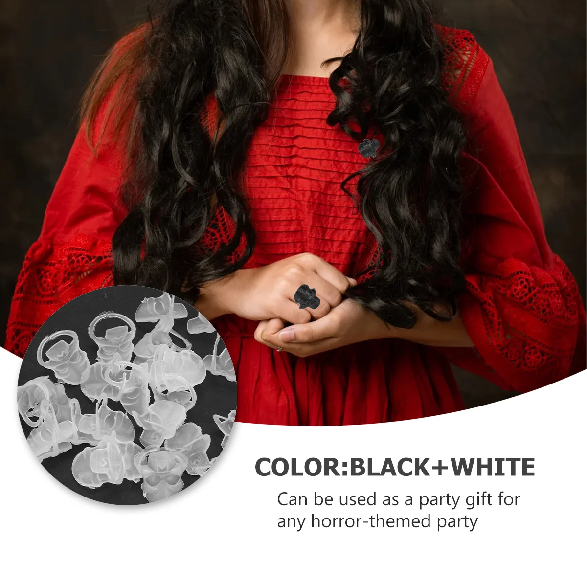 

1Set Halloween Skull Rings Plastic Creative Finger Rings 25 Black 25 Luminous Skull Halloween Decoration Party Supplies