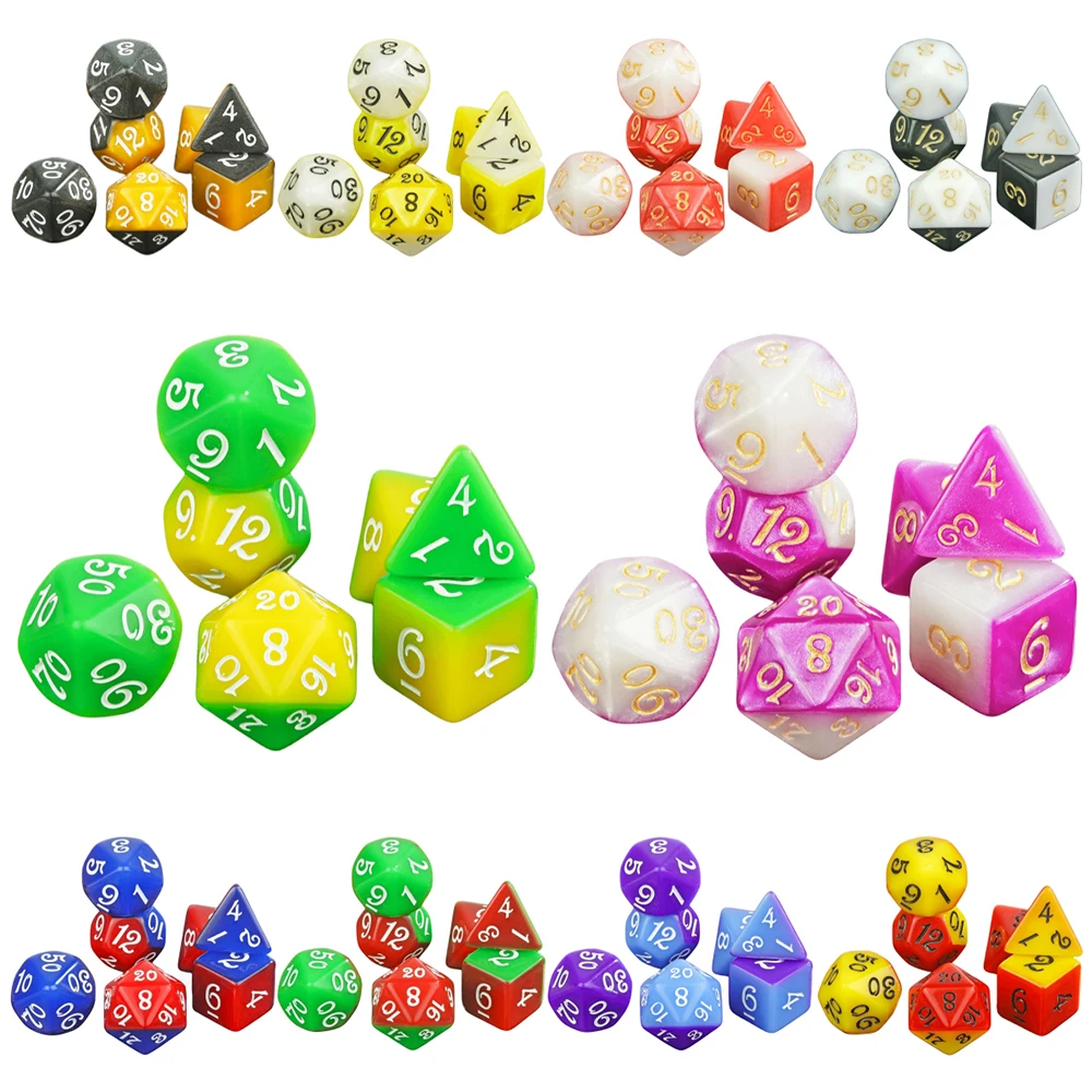 Polyhedral Dice Set for Role Playing Games, Double Color Dice for DND Board Game, 7-Piece Dice Set