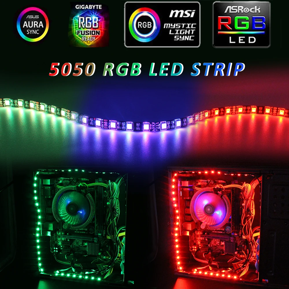 ARGB LED Strip Light 12V DC SMD 5050 4Pin RGB Header PC Computer Case Mainboard Control Panel Aura Sync Waterproof Lamp LED Tape